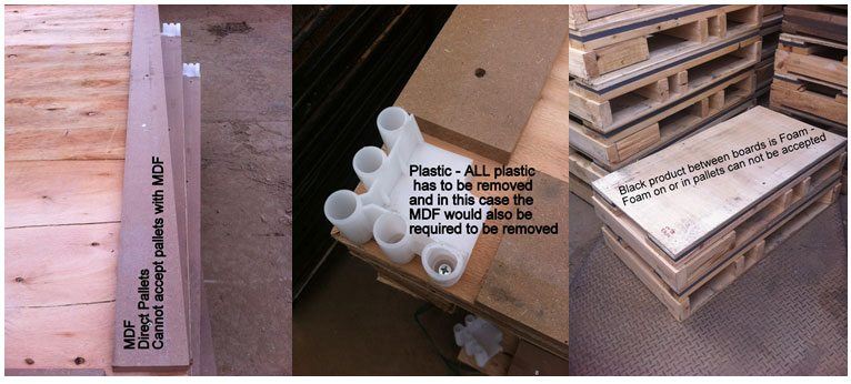 Unacceptable pallet recycling materials
